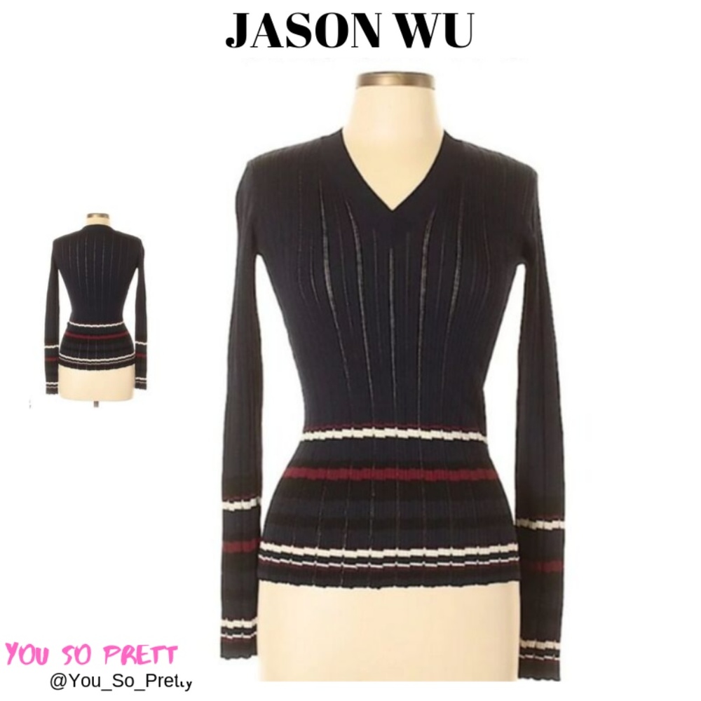 Grey by Jason Wu V-Neck Striped Sweater NWOT